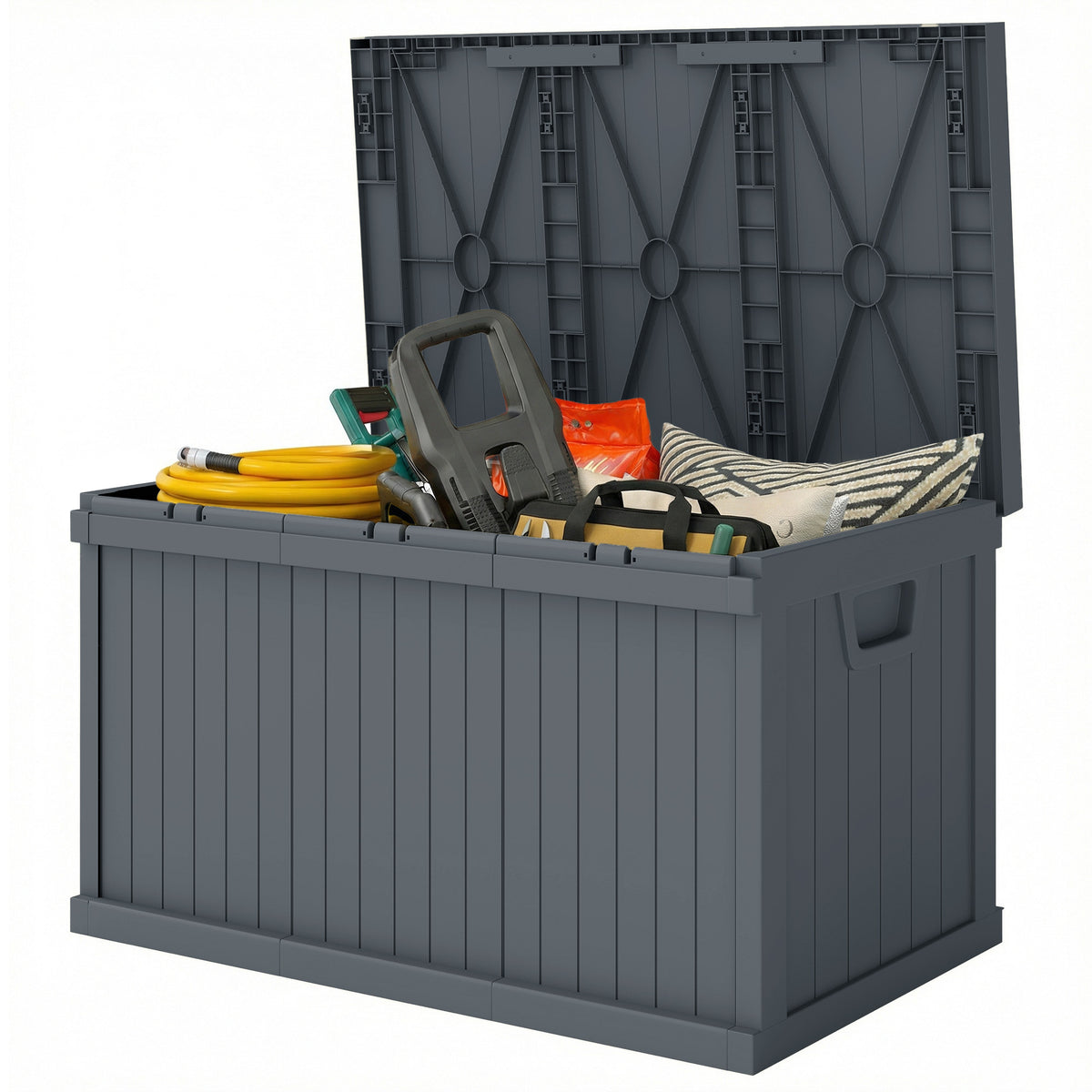 70 Gallon Outdoor Deck Box - Waterproof Dark Grey Resin-Outdoor Storage Boxes-DECOROLALA
