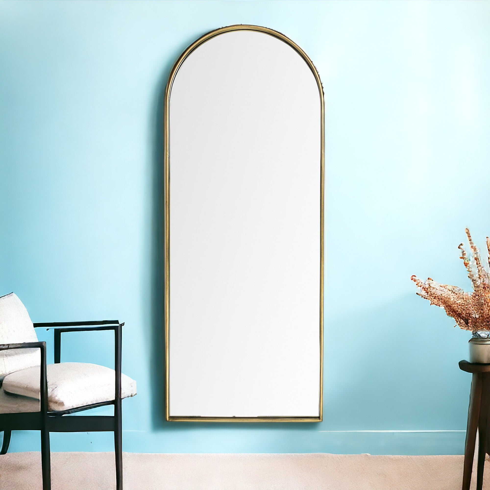 70" Gold Arch Metal Framed Accent Mirror-Mirrors-DECOROLALA
