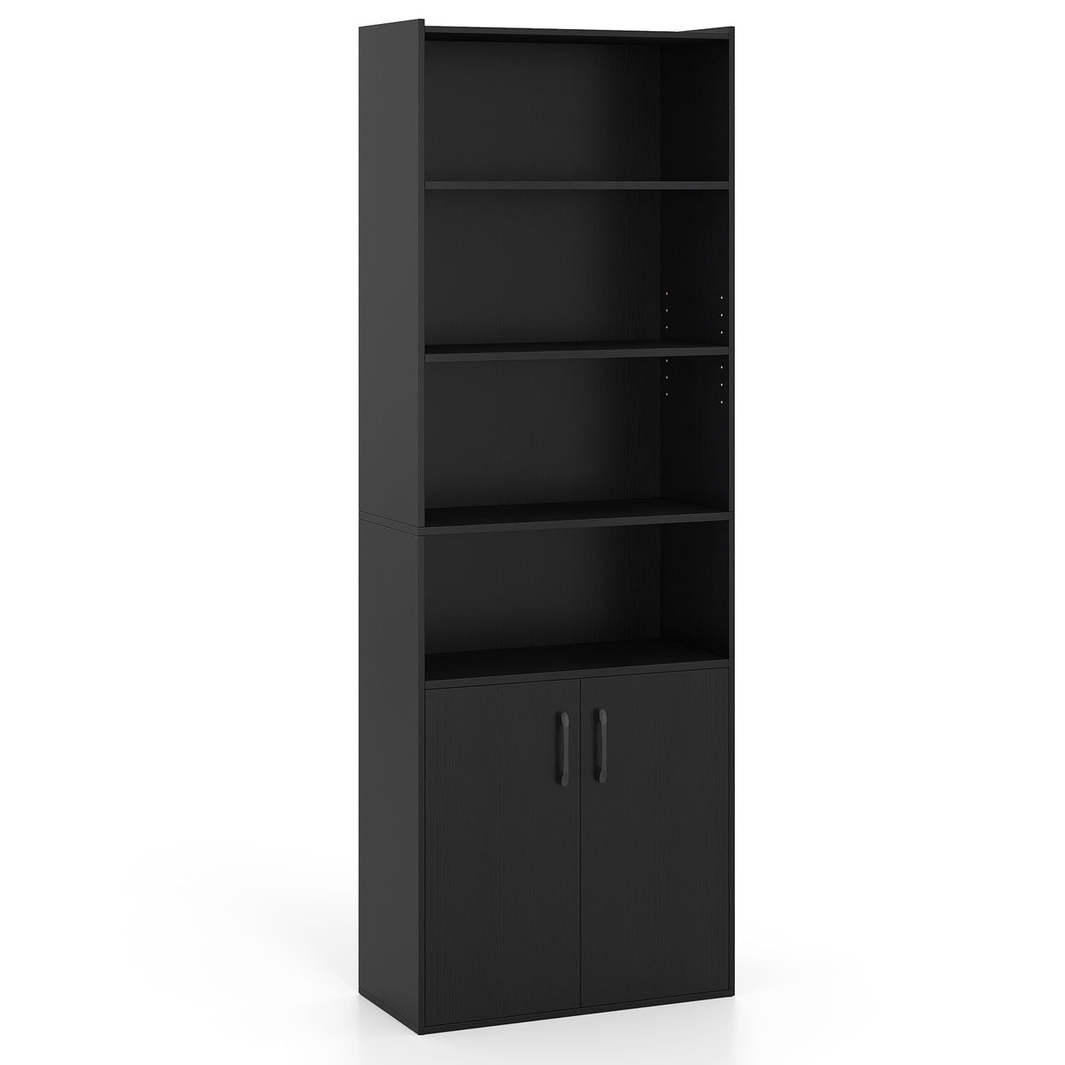 70 Inch Bookcase 6-Tier with Adjustable Shelves and 2-Door Cabinet-Black-Bookcases-DECOROLALA