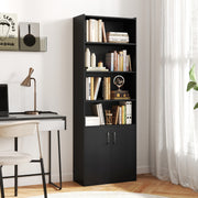 70 Inch Bookcase 6-Tier with Adjustable Shelves and 2-Door Cabinet-Black-Bookcases-DECOROLALA
