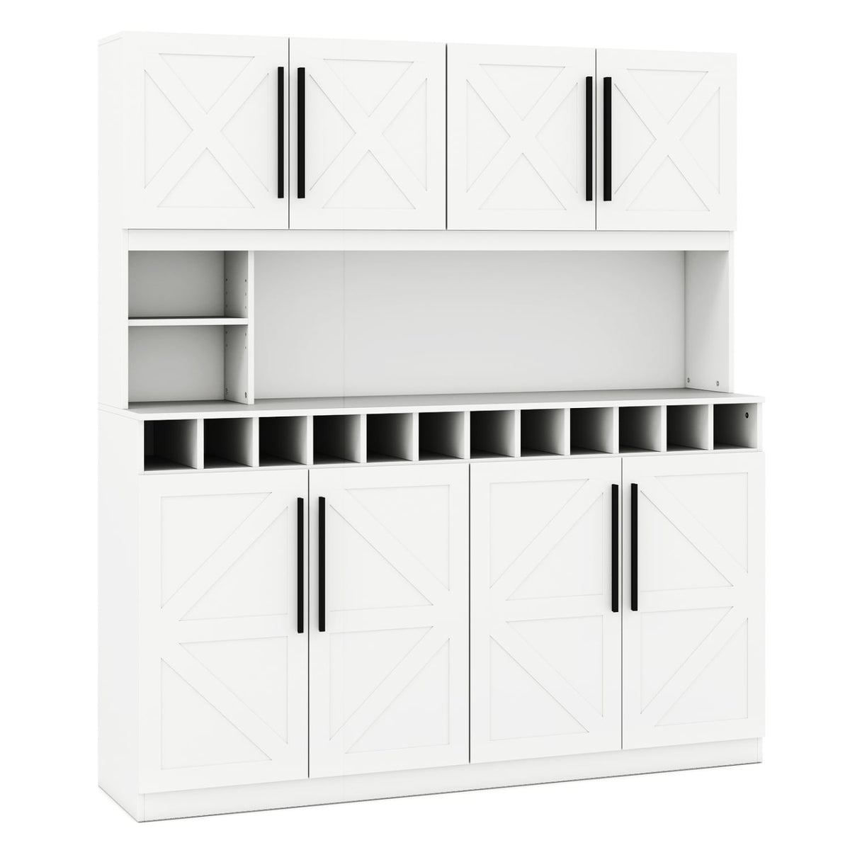 70 Inch Farmhouse Pantry Cabinet Kitchen Buffet Hutch with 4 Cabinets and 2 Open Shelves-White-Buffets-DECOROLALA
