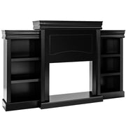 70 Inch Modern Fireplace Media Entertainment Center with Bookcase-Black-Entertainment Centers & TV Stands-DECOROLALA