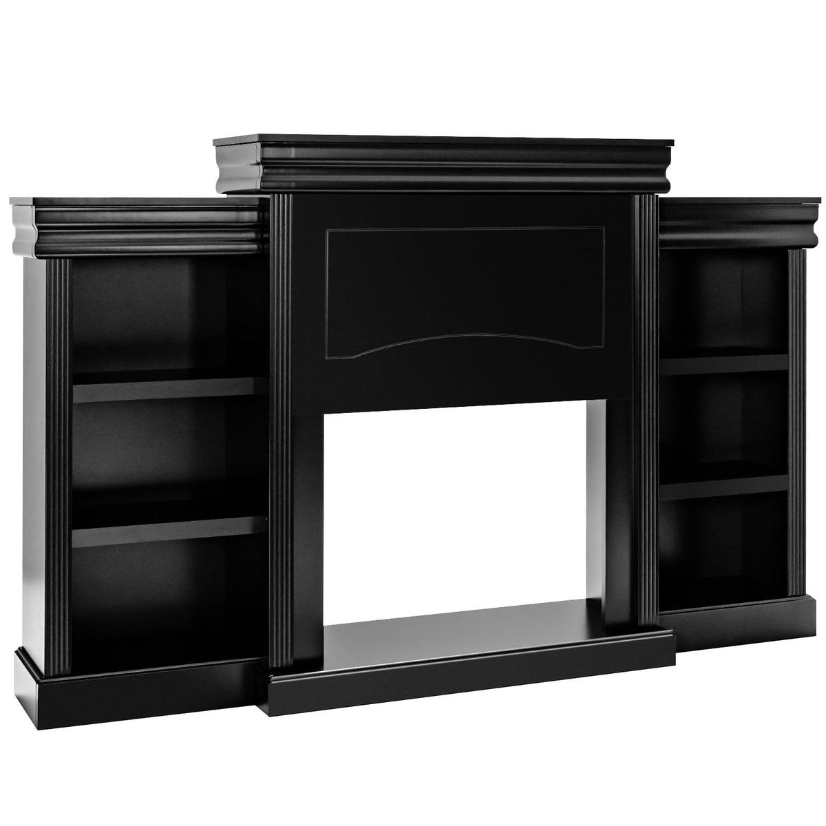 70 Inch Modern Fireplace Media Entertainment Center with Bookcase-Black-Entertainment Centers & TV Stands-DECOROLALA
