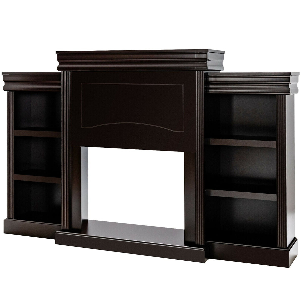 70 Inch Modern Fireplace Media Entertainment Center with Bookcase-Brown-Entertainment Centers & TV Stands-DECOROLALA
