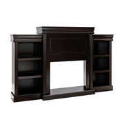 70 Inch Modern Fireplace Media Entertainment Center with Bookcase-Brown-Entertainment Centers & TV Stands-DECOROLALA