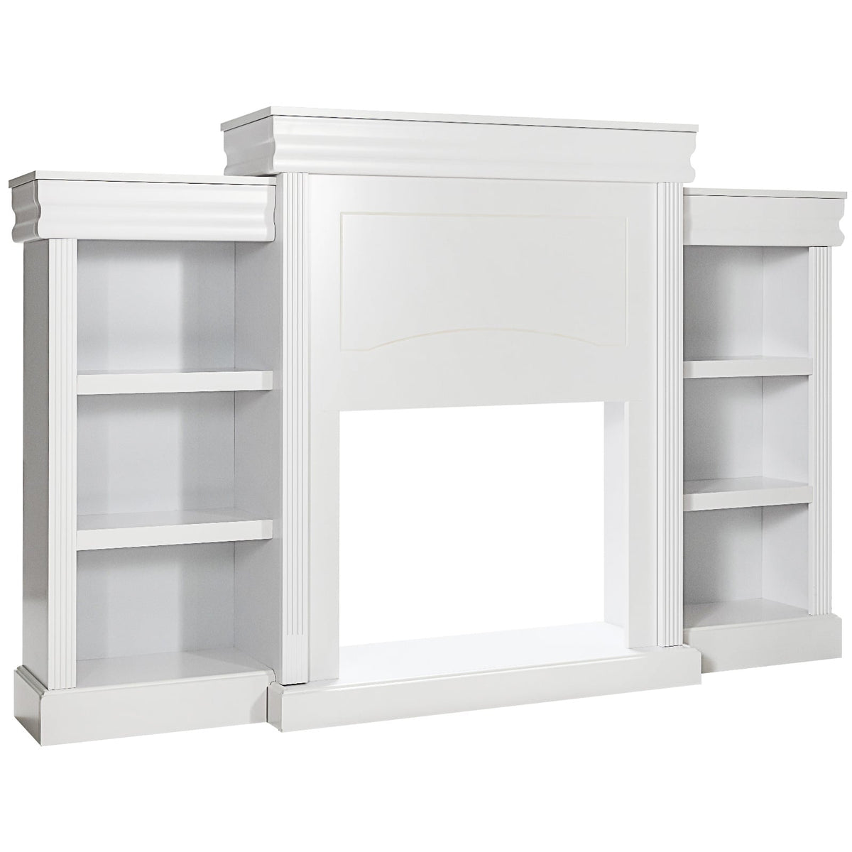 70 Inch Modern Fireplace Media Entertainment Center with Bookcase-White-Entertainment Centers & TV Stands-DECOROLALA