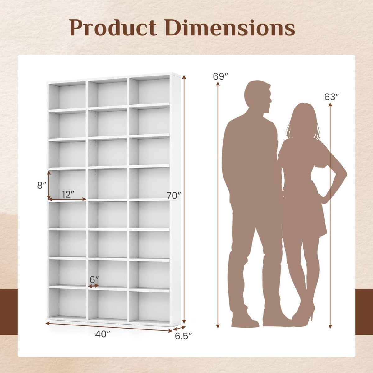 70 Inch Tall Bookshelf 24 Cube Storage Organizer with Adjustable Shelves-Bookcases-DECOROLALA