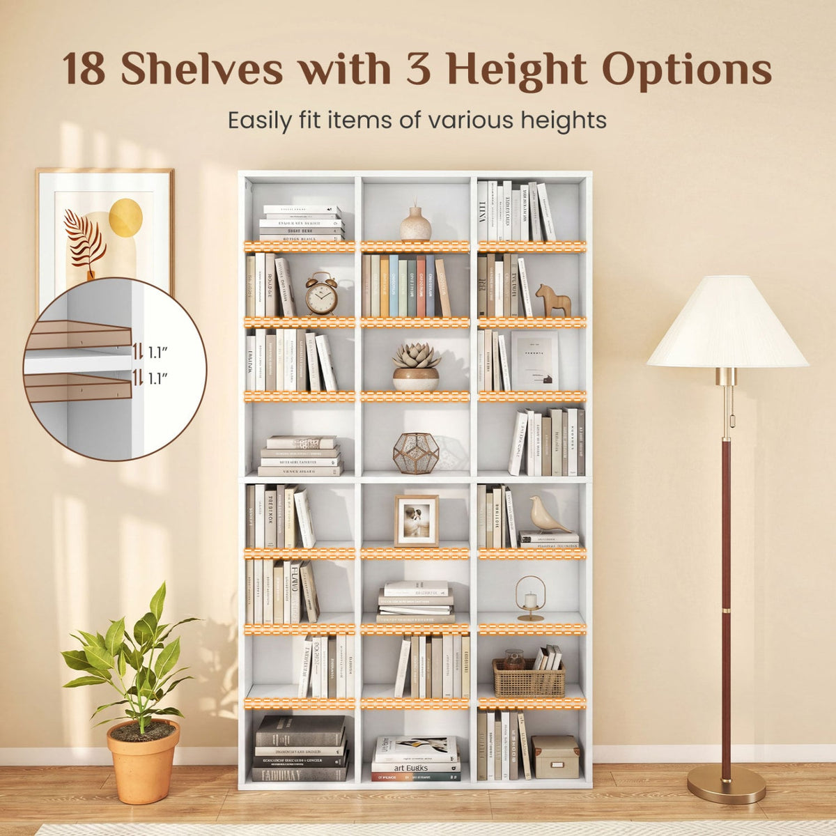 70 Inch Tall Bookshelf 24 Cube Storage Organizer with Adjustable Shelves-Bookcases-DECOROLALA