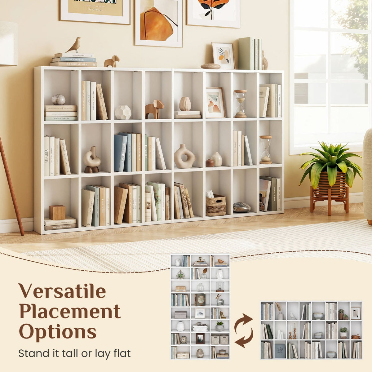 70 Inch Tall Bookshelf 24 Cube Storage Organizer with Adjustable Shelves-Bookcases-DECOROLALA