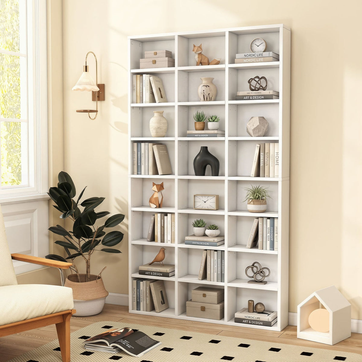 70 Inch Tall Bookshelf 24 Cube Storage Organizer with Adjustable Shelves-Bookcases-DECOROLALA