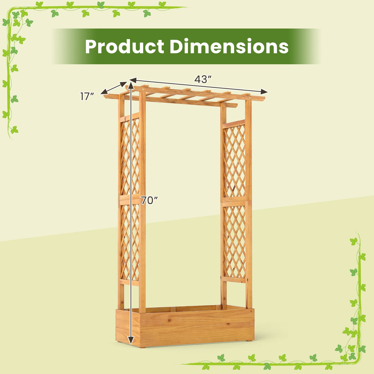 70 Inch Wooden Raised Garden Bed with Lattice Trellis-Natural-Raised Garden Beds-DECOROLALA