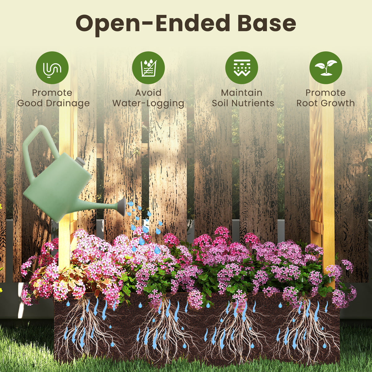 70 Inch Wooden Raised Garden Bed with Lattice Trellis-Natural-Raised Garden Beds-DECOROLALA