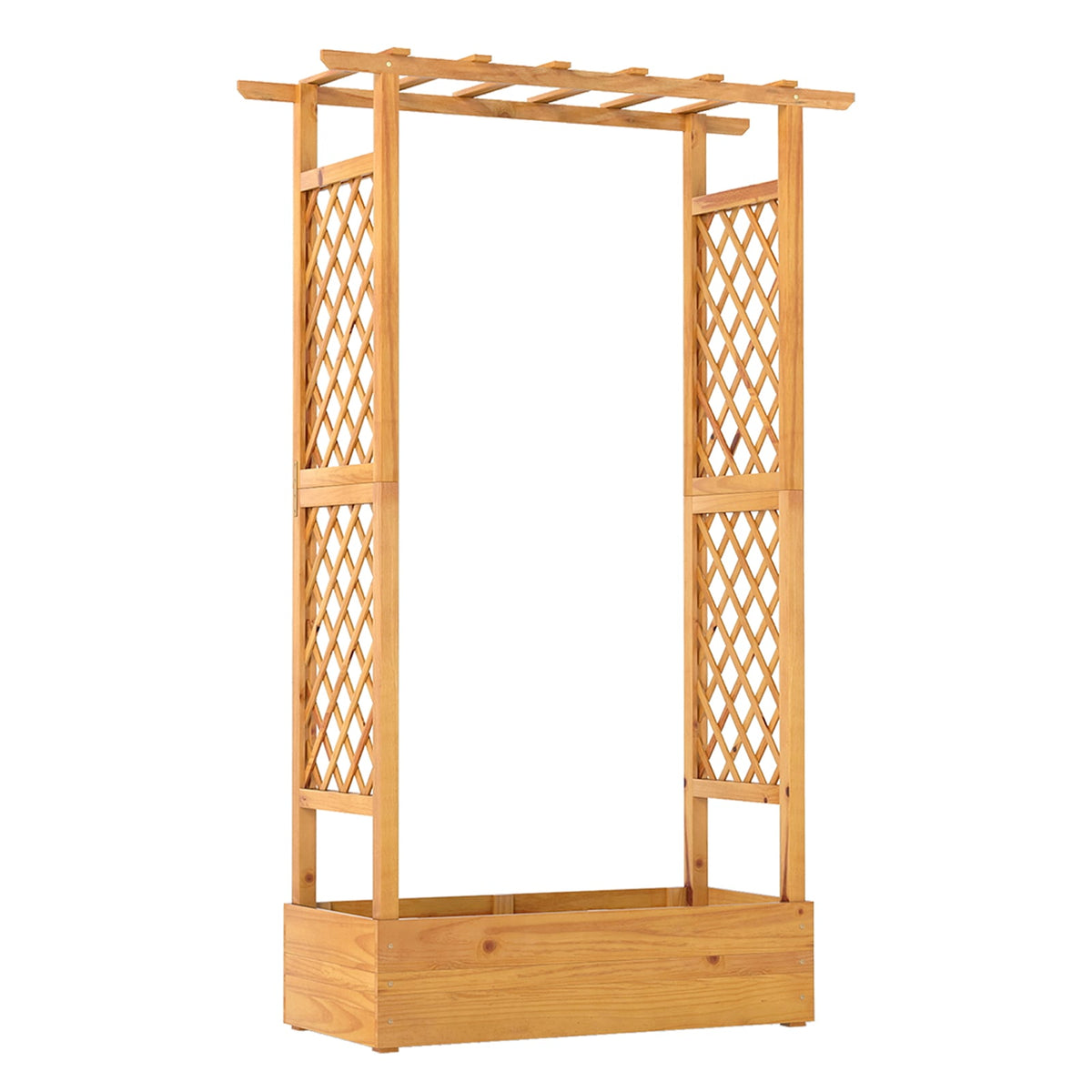 70 Inch Wooden Raised Garden Bed with Lattice Trellis-Natural-Raised Garden Beds-DECOROLALA