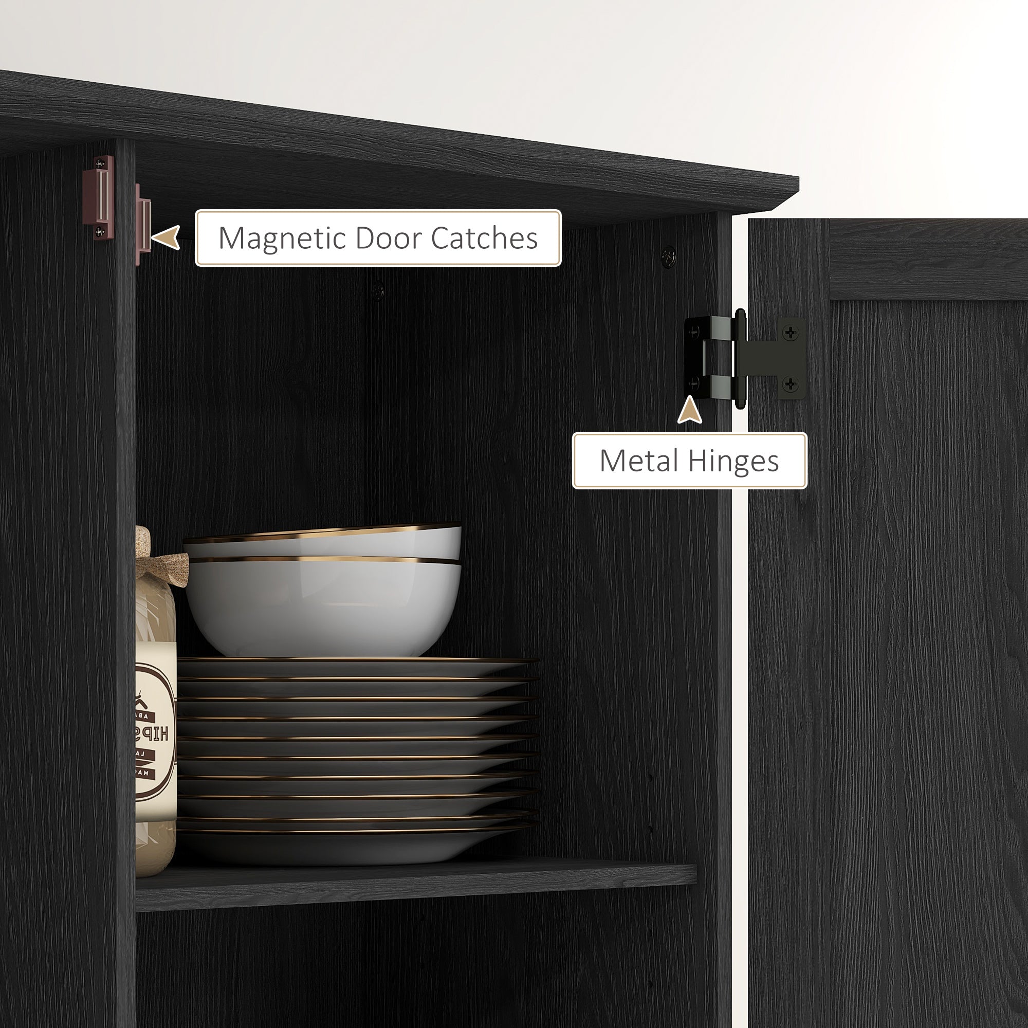 70" Kitchen Pantry Cabinet - Black Wood Grain Shelves Adjustable, Anti-Tipping-DECOROLALA