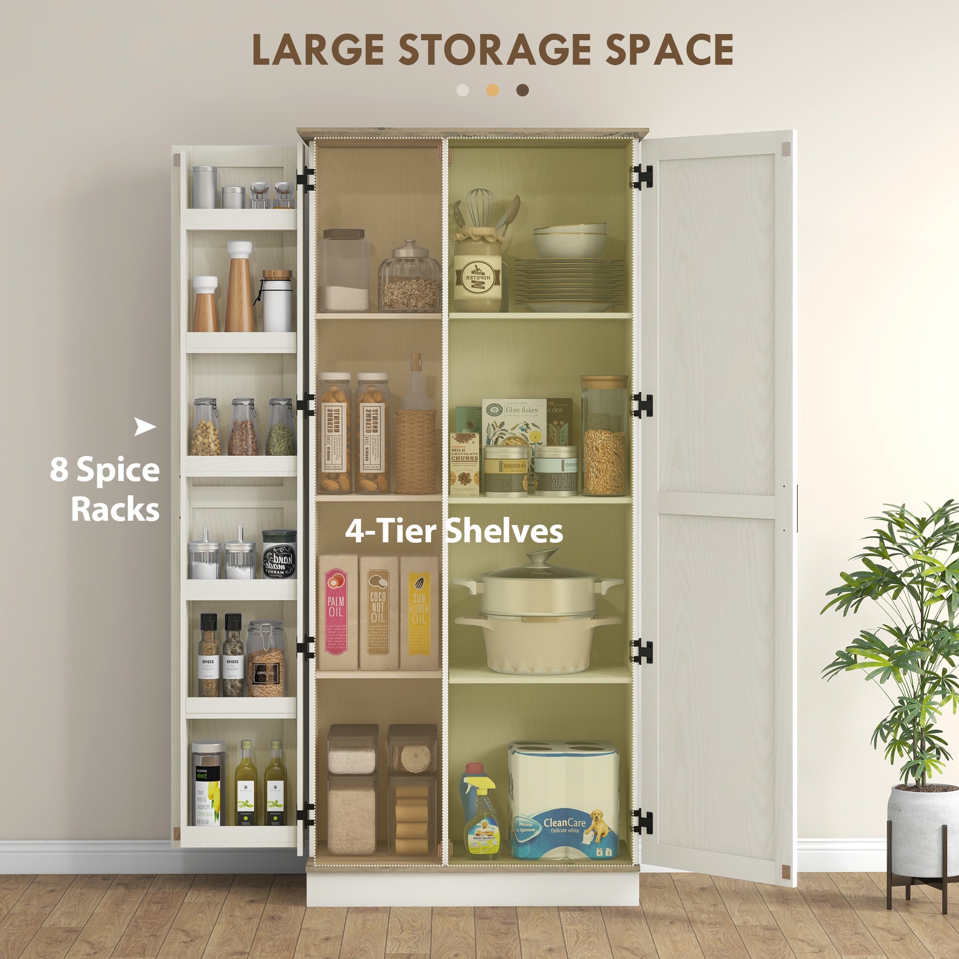 70" Kitchen Pantry Cabinet, Cream White with Shelves and Safety Design-DECOROLALA