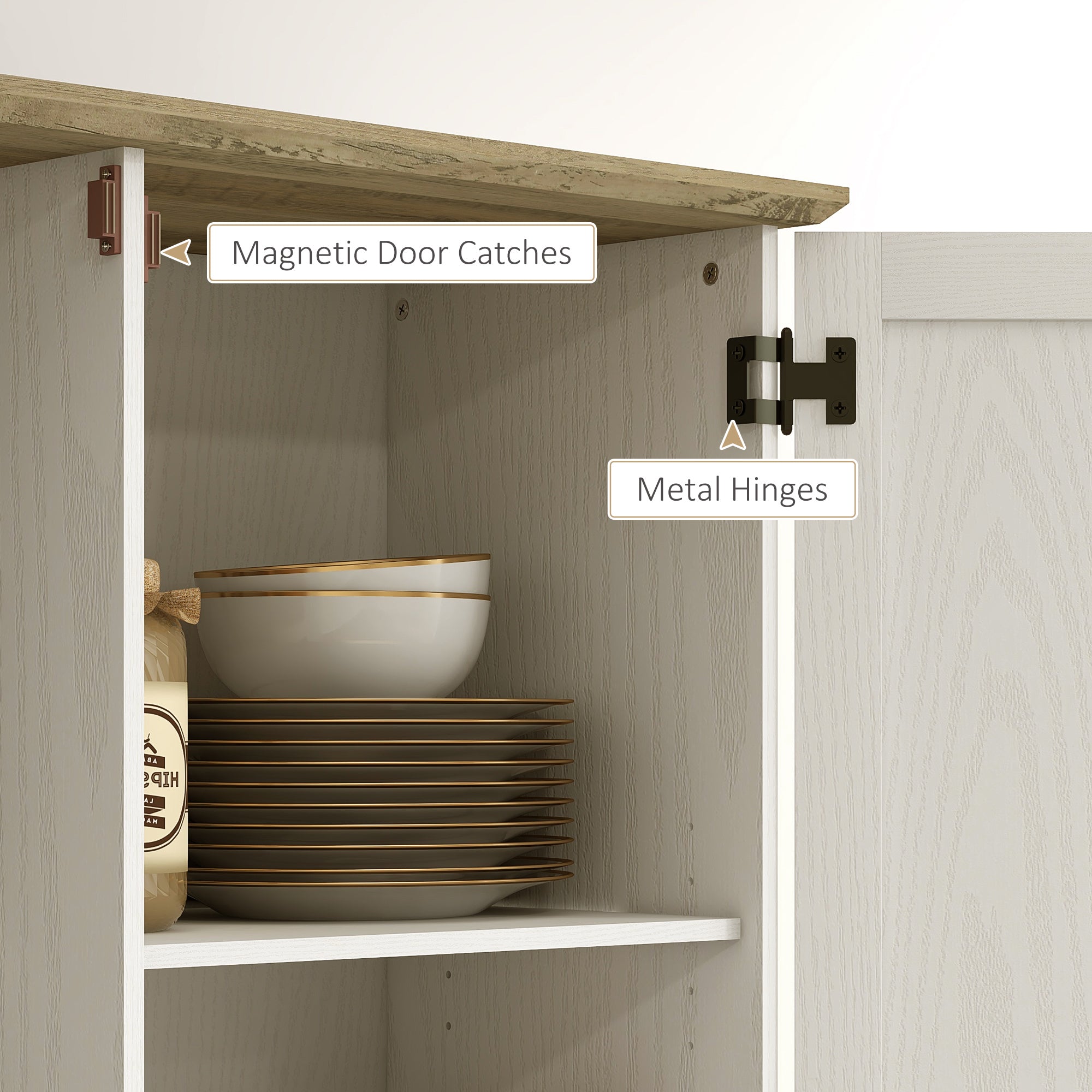70" Kitchen Pantry Cabinet, Cream White with Shelves and Safety Design-DECOROLALA