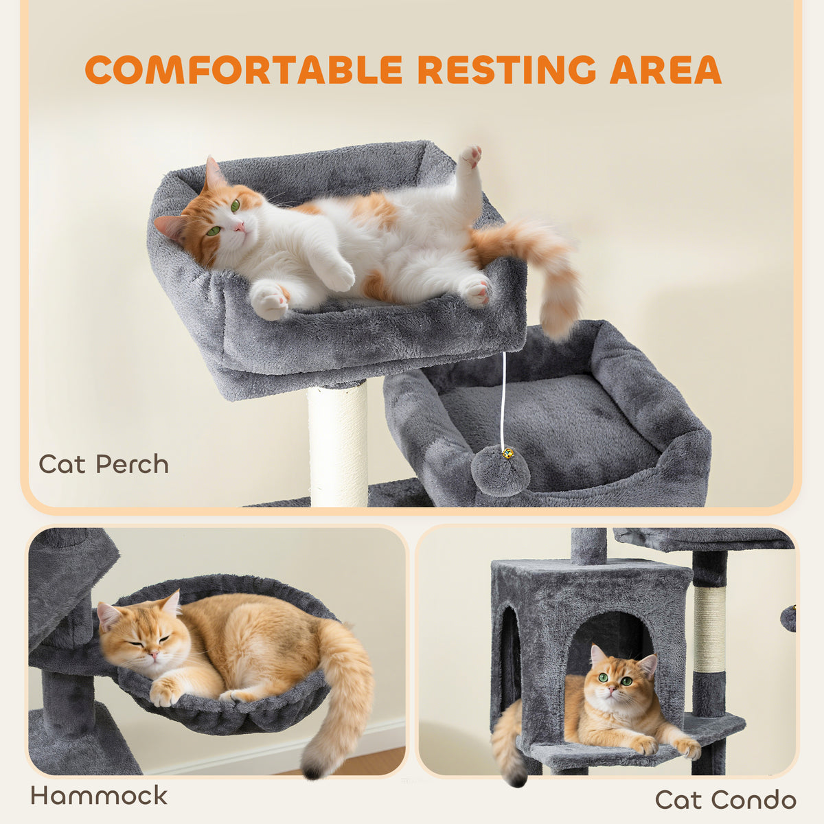 70" Multi-Level Cat Tower - Dark Grey with Condos and Hammock-Cats-DECOROLALA