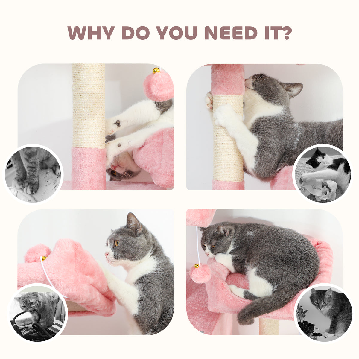 70" Multi-Level Cat Tower with Condos and Hammock - Pink-Cats-DECOROLALA