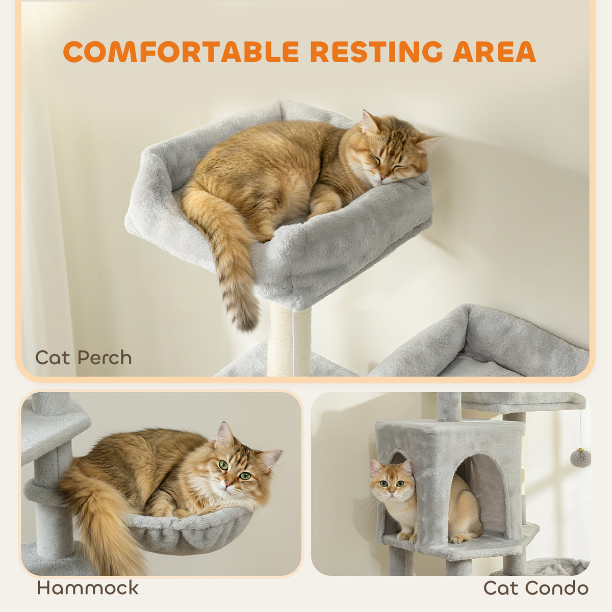 70" Multi-Level Cat Tree Tower with Condos - Light Grey-Cats-DECOROLALA