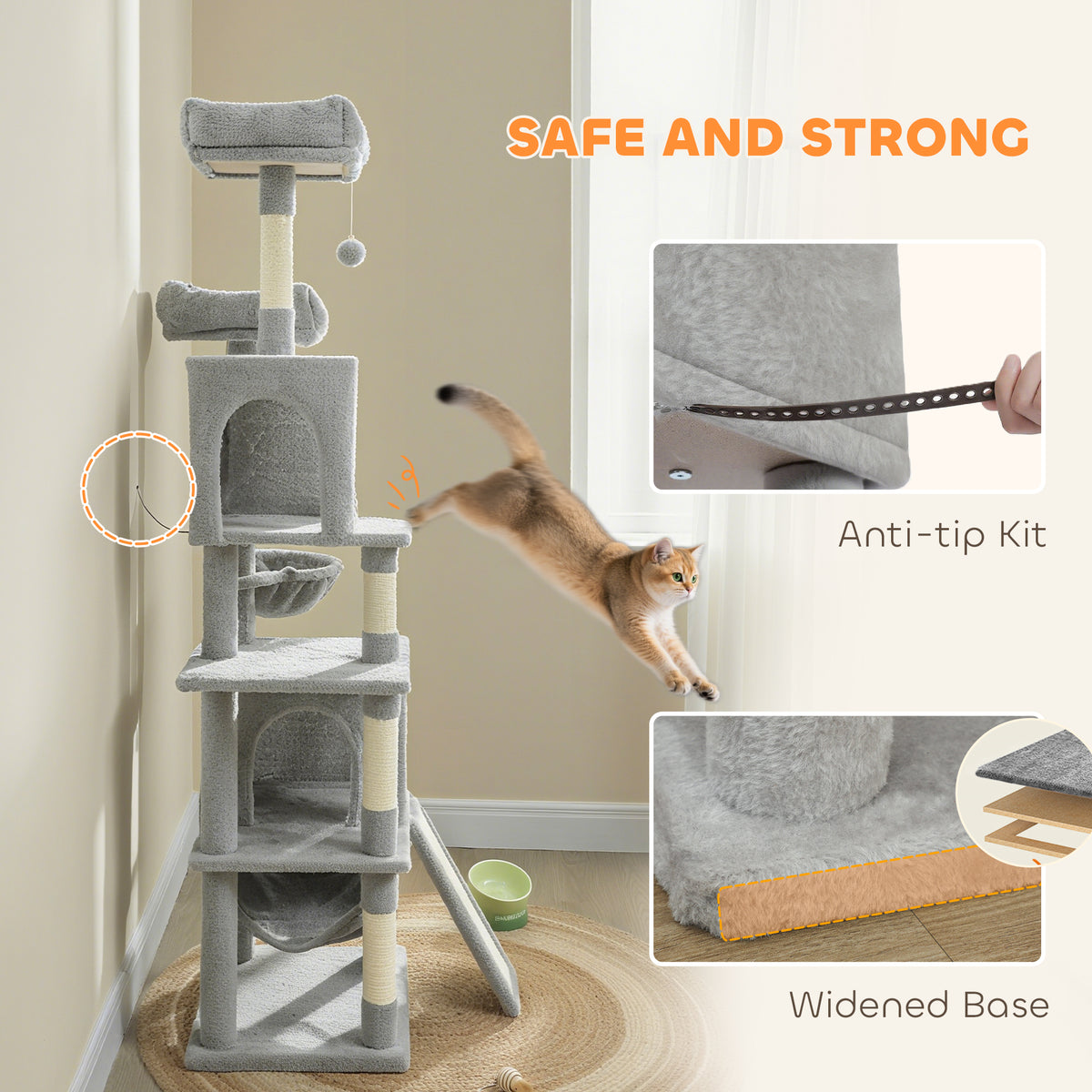 70" Multi-Level Cat Tree Tower with Condos - Light Grey-Cats-DECOROLALA