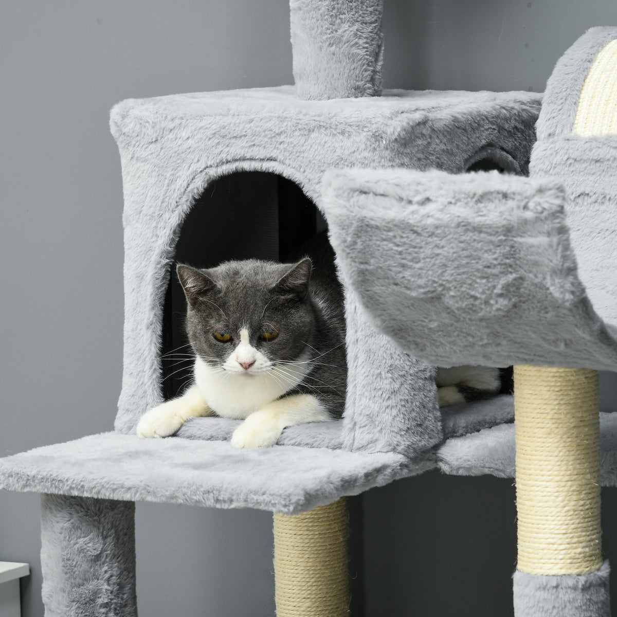 70" Multi-Level Cat Tree with Hammock & Condo - Bluish Grey-Cats-DECOROLALA