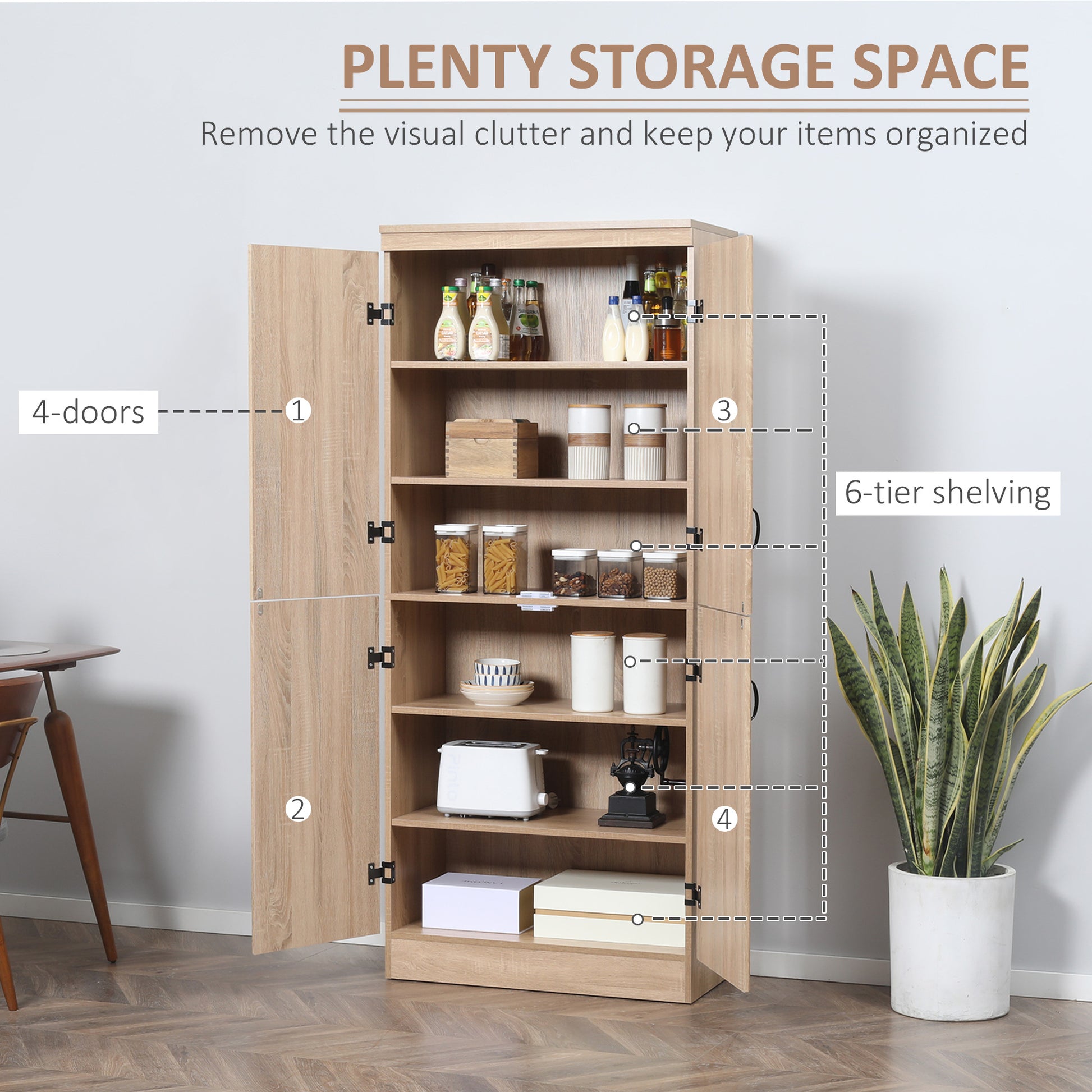 70" Storage Cabinet 4-Door Natural-DECOROLALA
