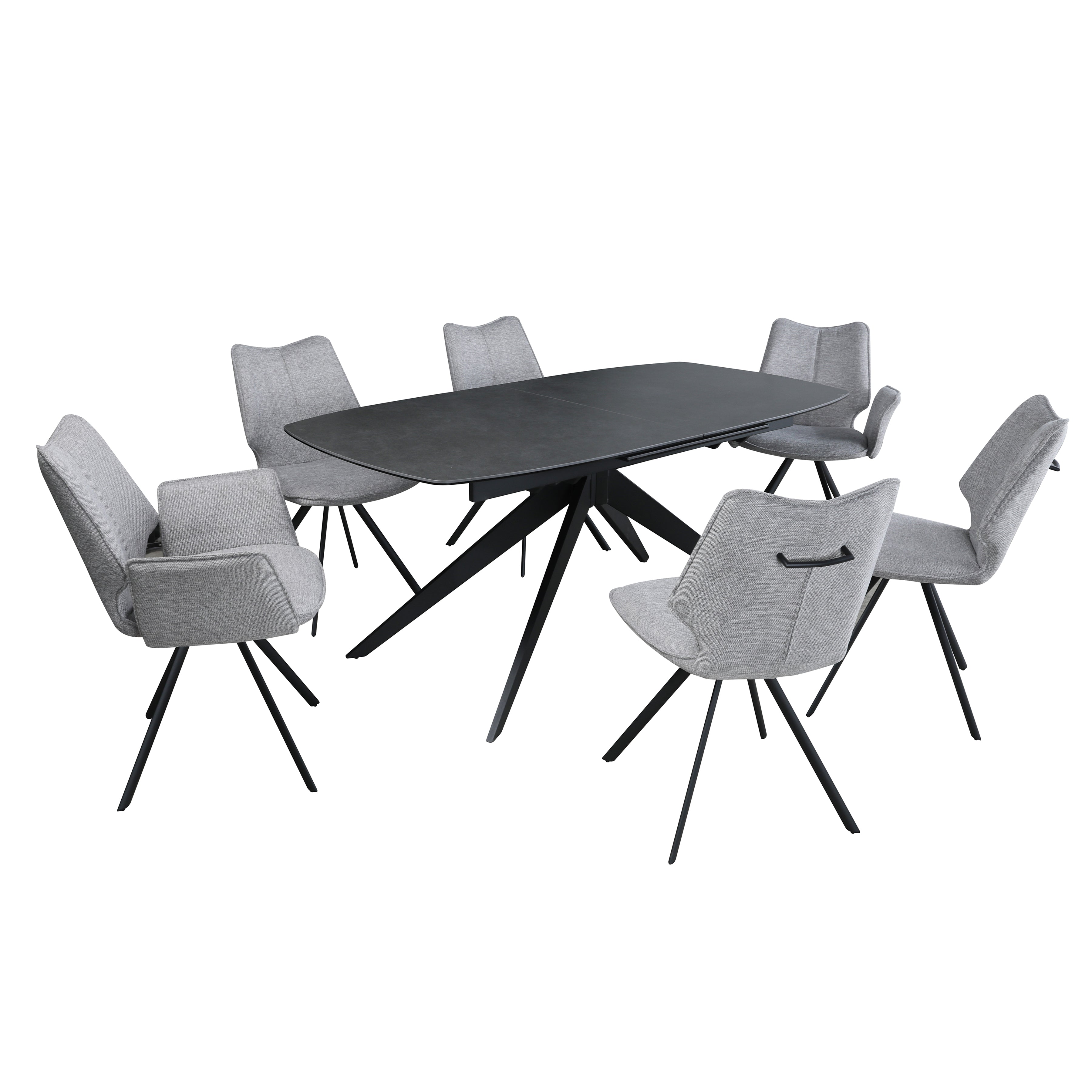 Ensemble de salle à manger extensible 7 pièces - Verre céramique et tissu gris