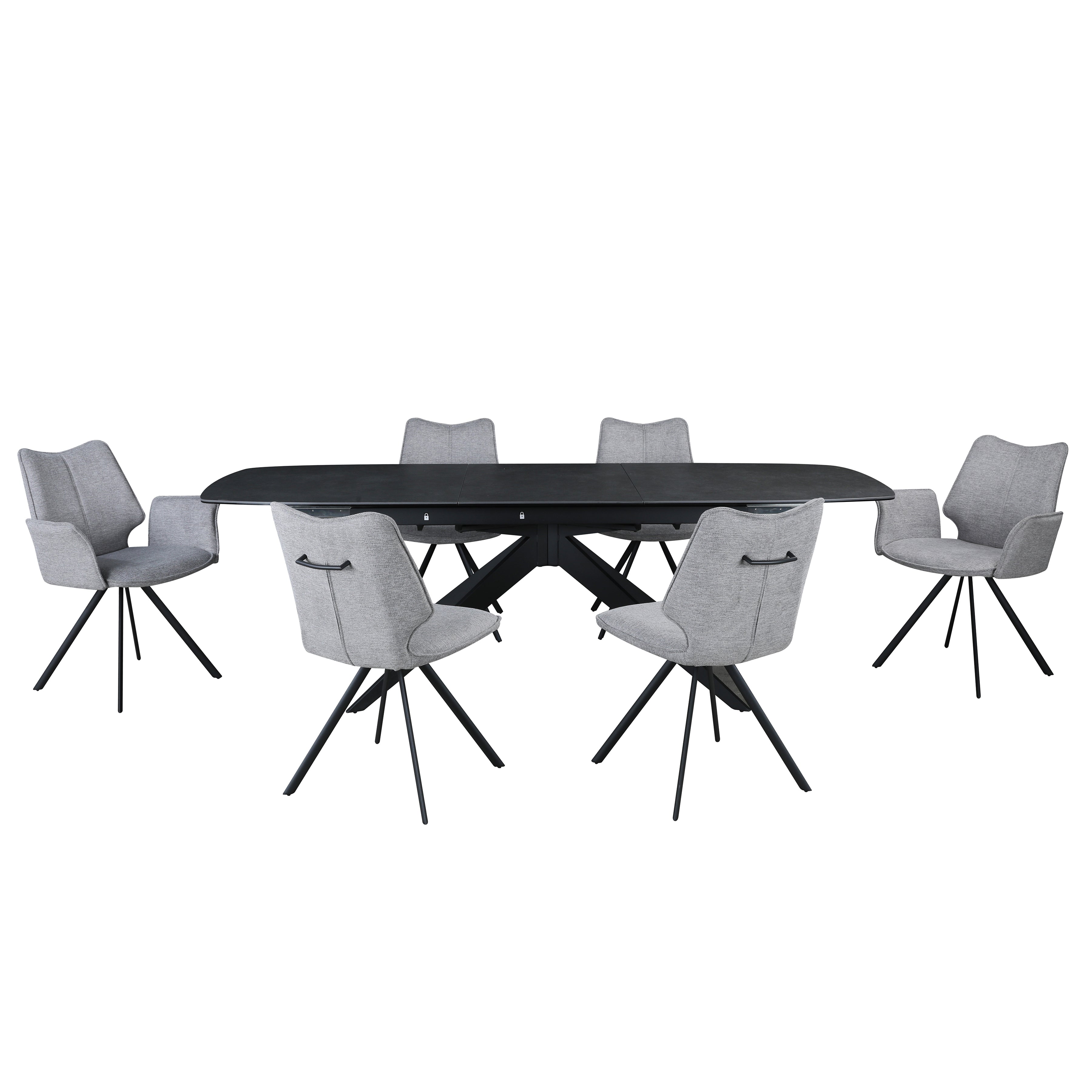 Ensemble de salle à manger extensible 7 pièces - Verre céramique et tissu gris