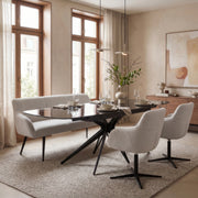 Ensemble de salle à manger extensible 6 pièces - Plateau en verre gris avec chaises pivotantes