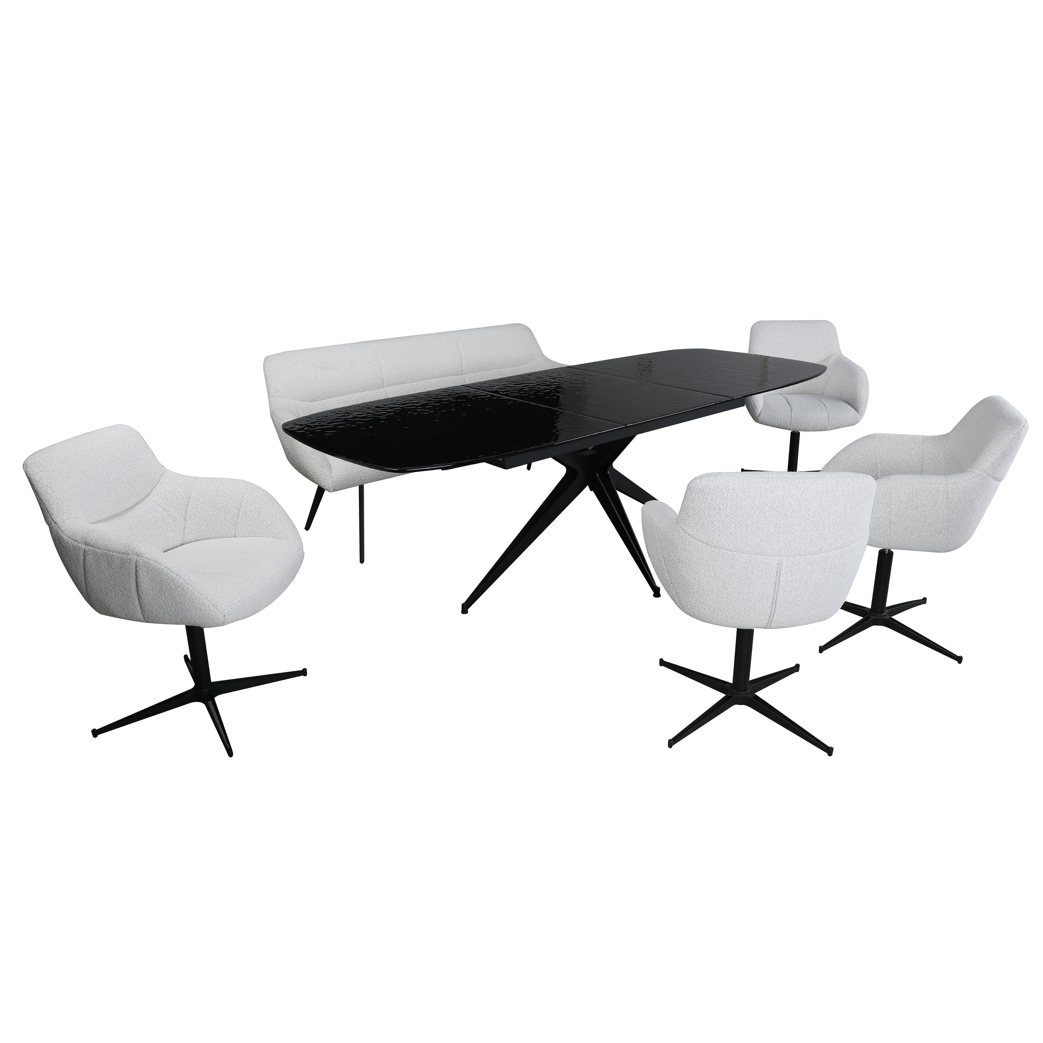 Ensemble de salle à manger extensible 6 pièces - Plateau en verre gris avec chaises pivotantes