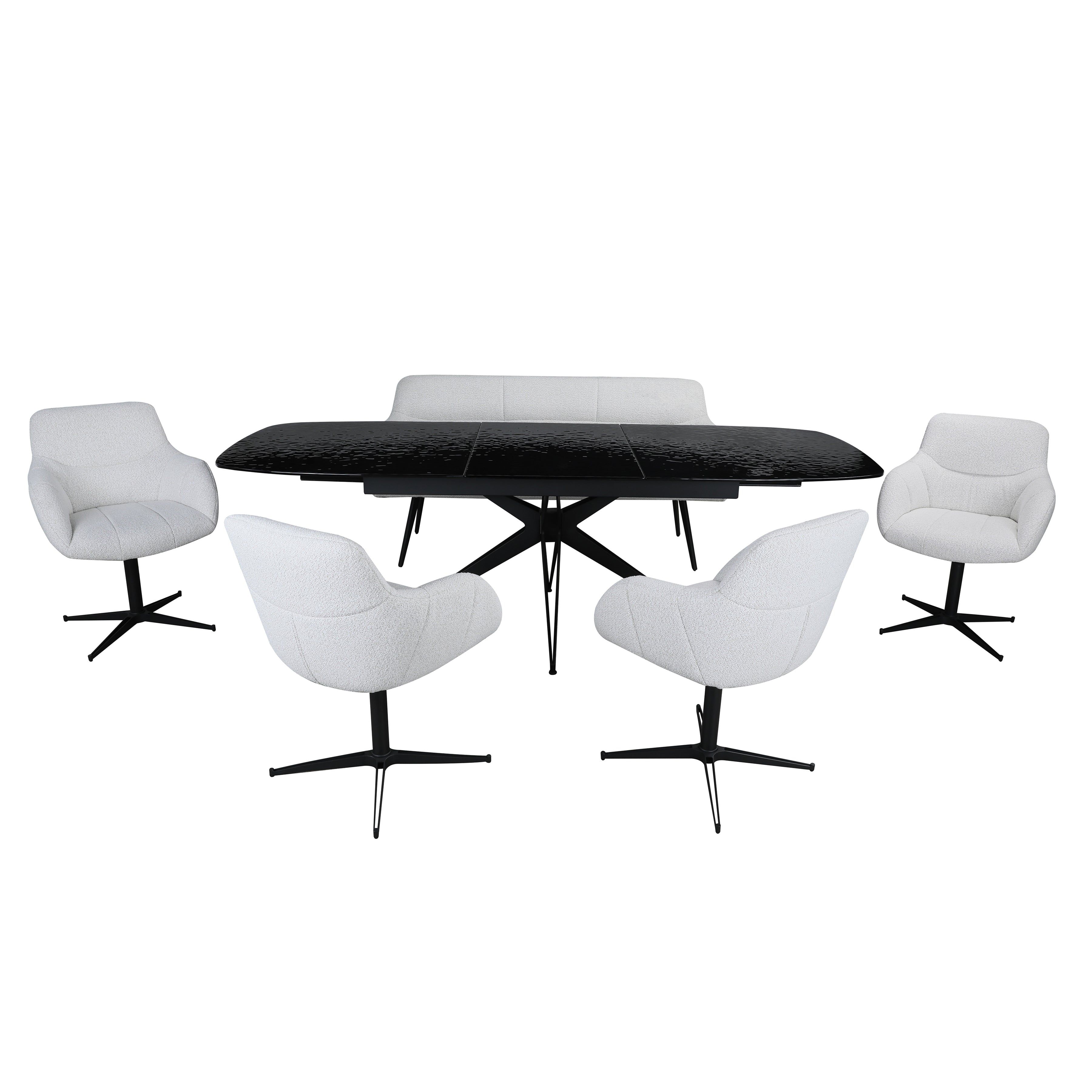 Ensemble de salle à manger extensible 6 pièces - Plateau en verre gris avec chaises pivotantes