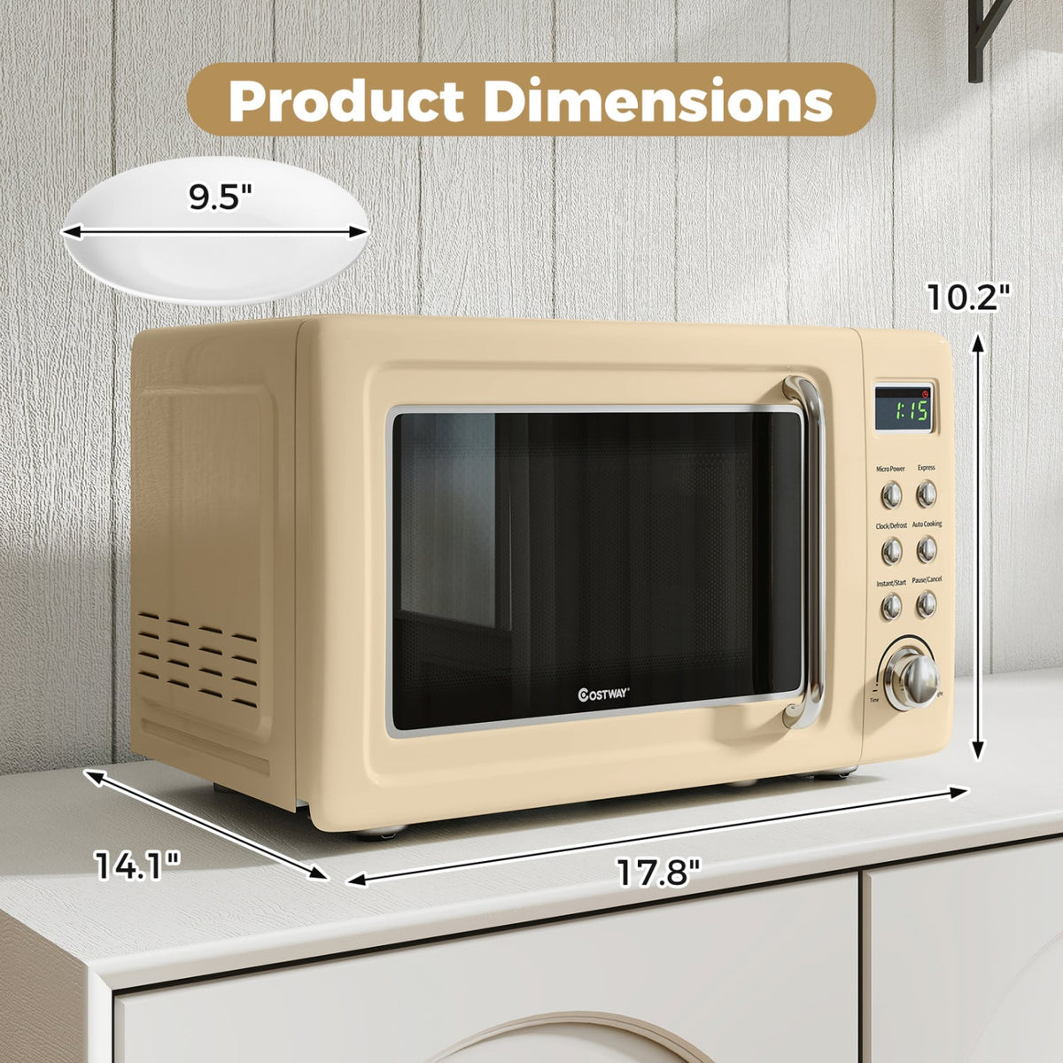 700W Retro Countertop Microwave Oven with 5 Micro Power and Auto Cooking Function-Cream White-Toaster Ovens-DECOROLALA