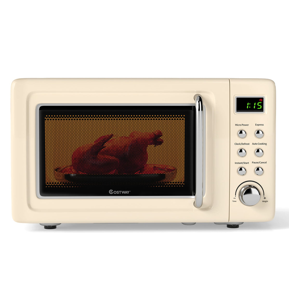 700W Retro Countertop Microwave Oven with 5 Micro Power and Auto Cooking Function-Cream White-Toaster Ovens-DECOROLALA