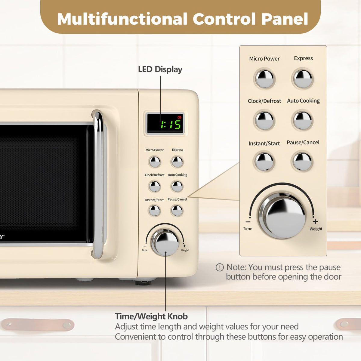 700W Retro Countertop Microwave Oven with 5 Micro Power and Auto Cooking Function-Cream White-Toaster Ovens-DECOROLALA