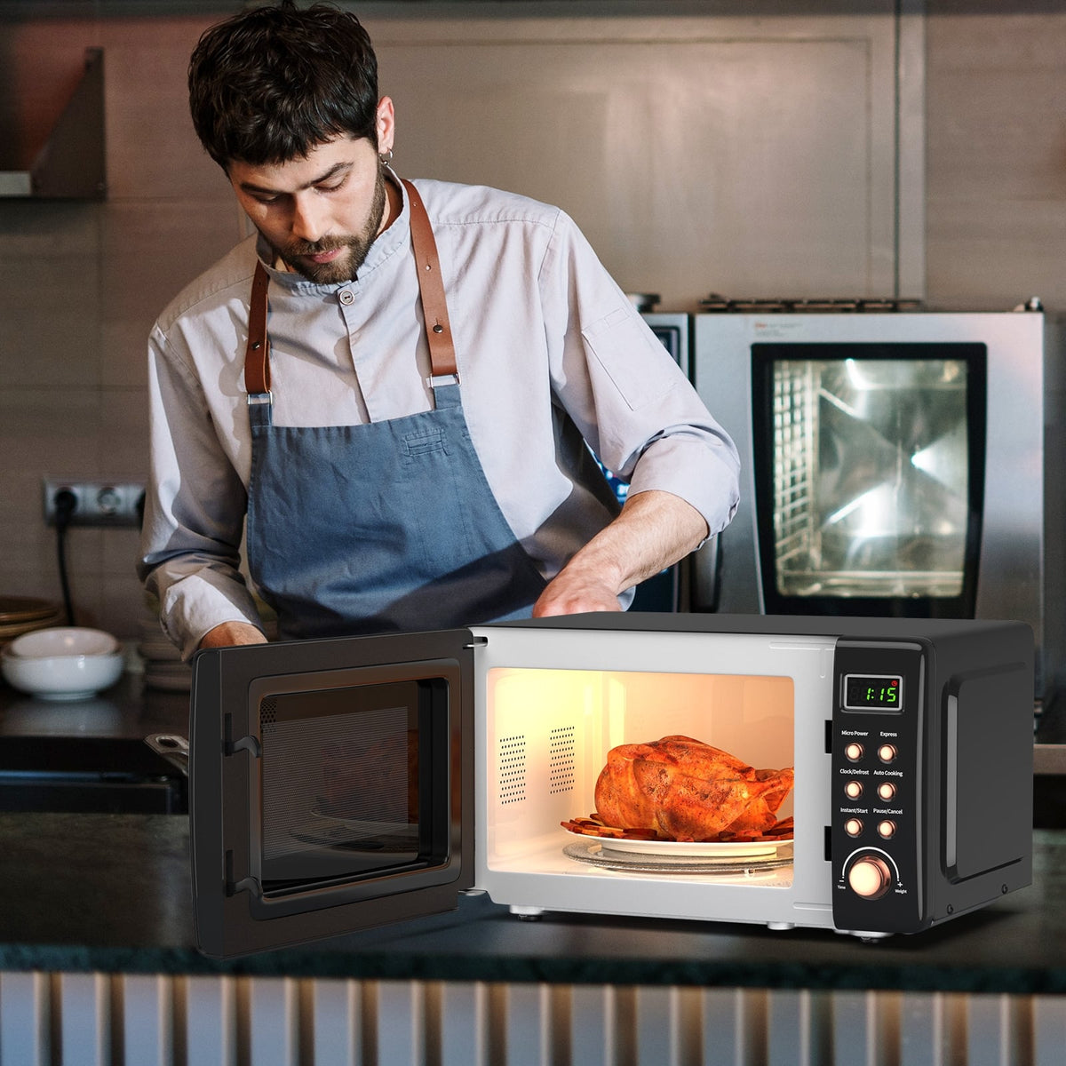 700W Retro Countertop Microwave Oven with 5 Micro Power and Auto Cooking Function-Golden-Toaster Ovens-DECOROLALA
