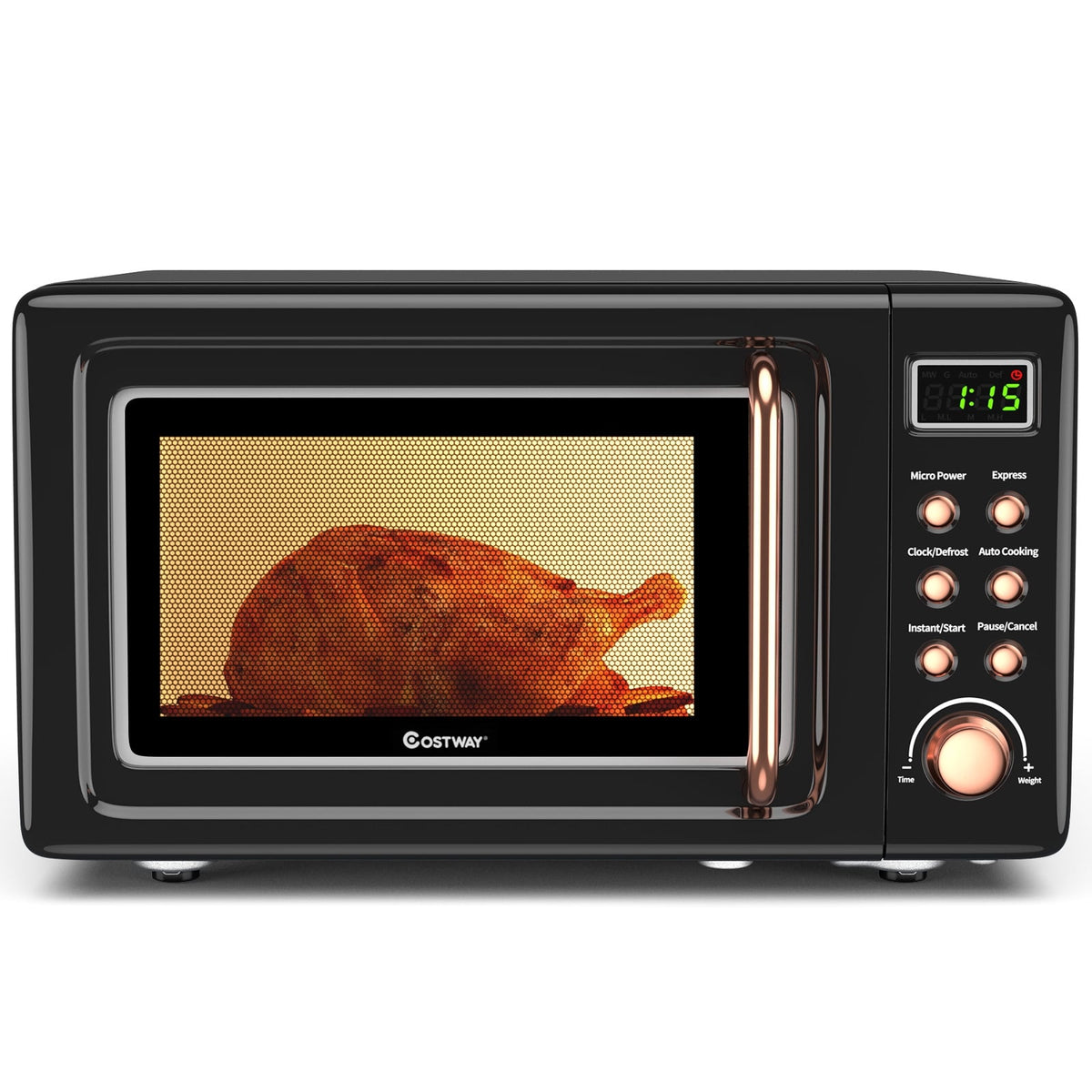 700W Retro Countertop Microwave Oven with 5 Micro Power and Auto Cooking Function-Golden-Toaster Ovens-DECOROLALA
