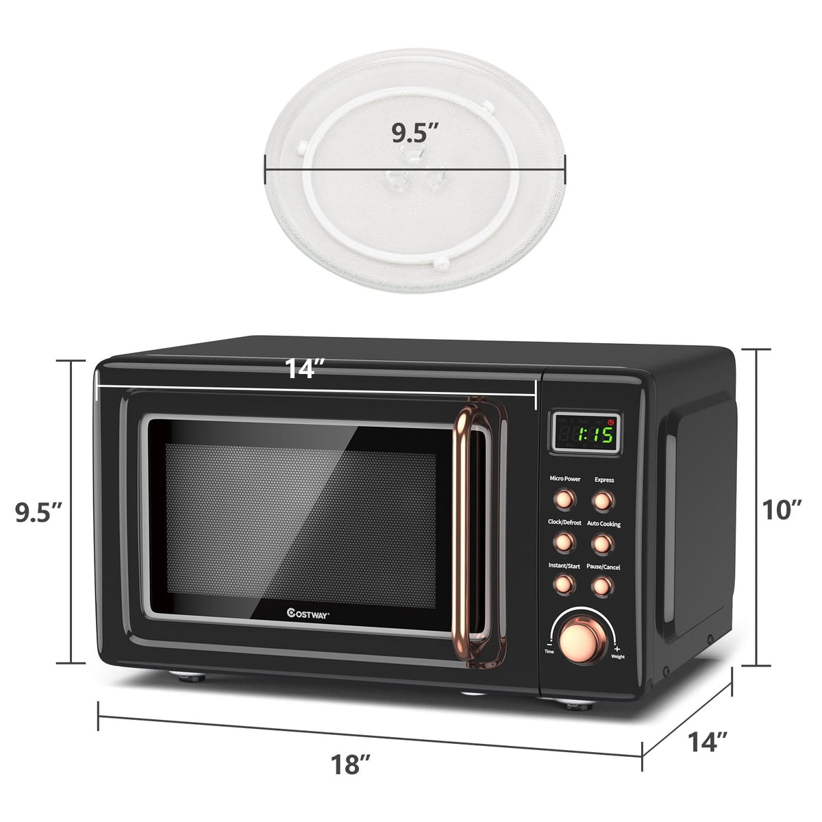 700W Retro Countertop Microwave Oven with 5 Micro Power and Auto Cooking Function-Golden-Toaster Ovens-DECOROLALA