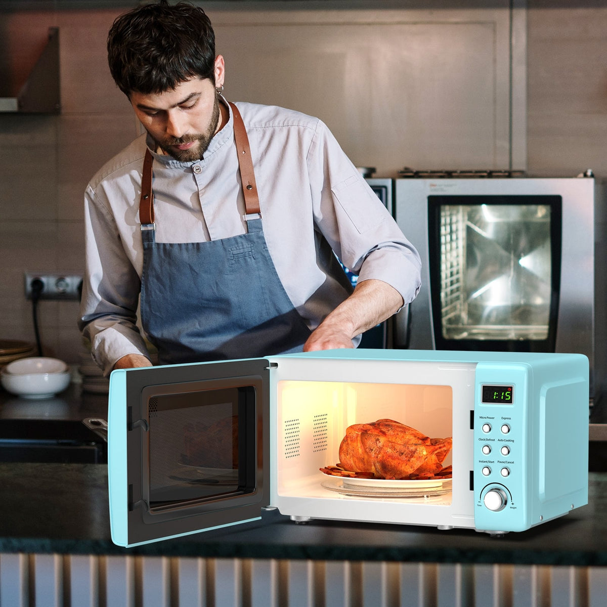 700W Retro Countertop Microwave Oven with 5 Micro Power and Auto Cooking Function-Green-Toaster Ovens-DECOROLALA
