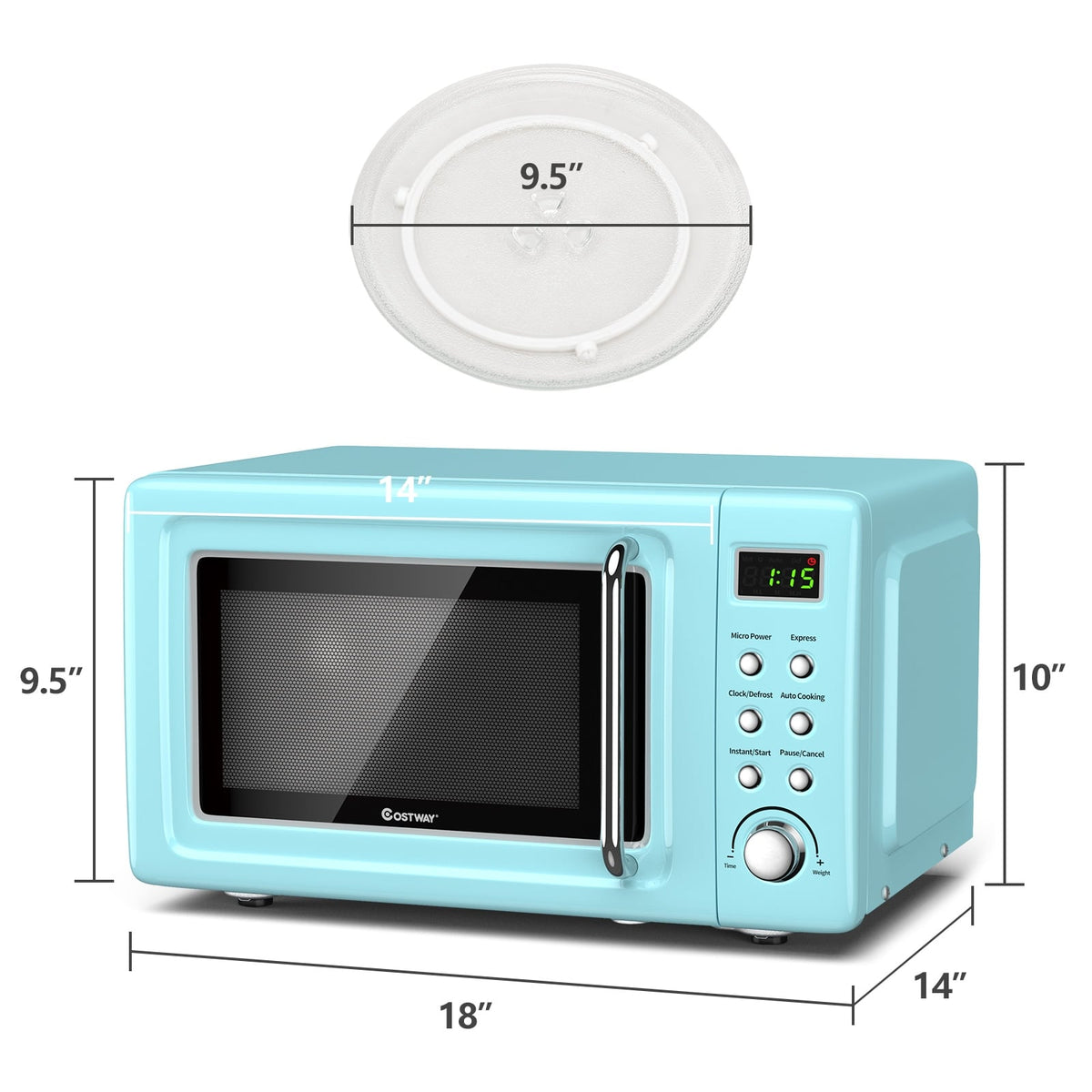 700W Retro Countertop Microwave Oven with 5 Micro Power and Auto Cooking Function-Green-Toaster Ovens-DECOROLALA