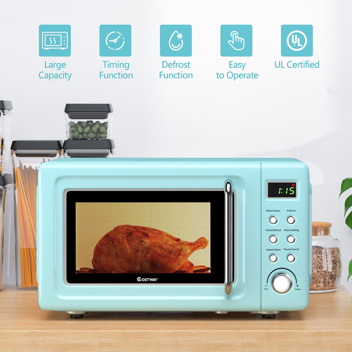700W Retro Countertop Microwave Oven with 5 Micro Power and Auto Cooking Function-Green-Toaster Ovens-DECOROLALA