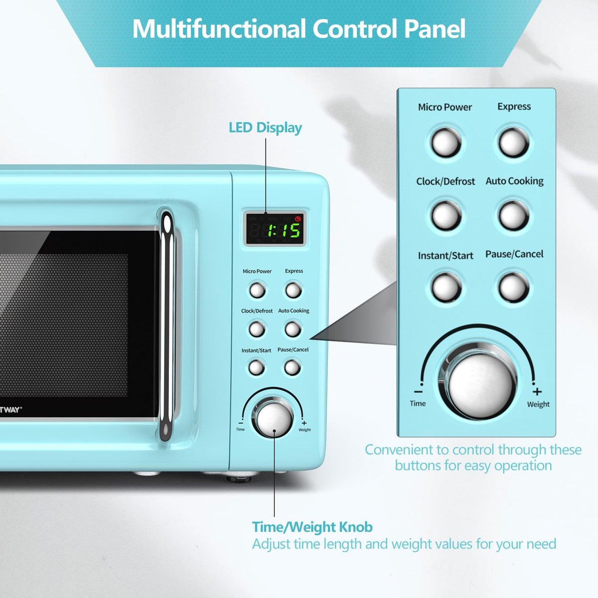 700W Retro Countertop Microwave Oven with 5 Micro Power and Auto Cooking Function-Green-Toaster Ovens-DECOROLALA