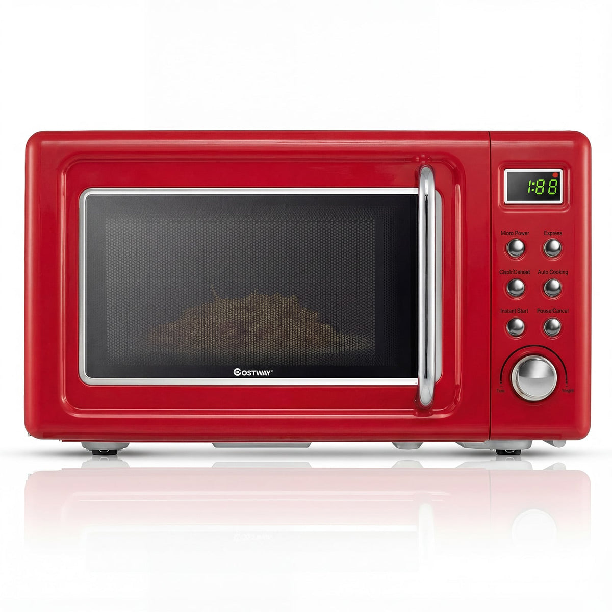 700W Retro Countertop Microwave Oven with 5 Micro Power and Auto Cooking Function-Light Red-Toaster Ovens-DECOROLALA