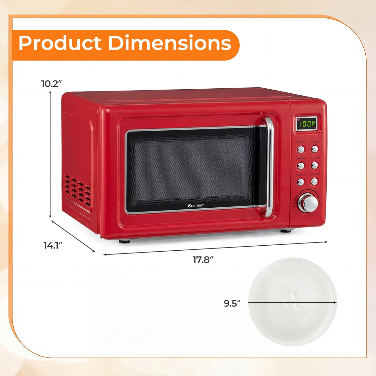 700W Retro Countertop Microwave Oven with 5 Micro Power and Auto Cooking Function-Light Red-Toaster Ovens-DECOROLALA