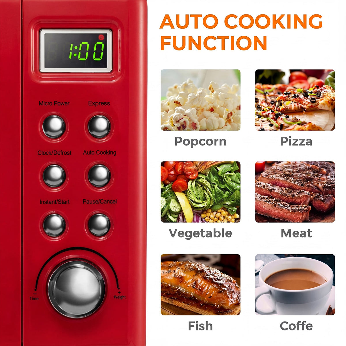 700W Retro Countertop Microwave Oven with 5 Micro Power and Auto Cooking Function-Light Red-Toaster Ovens-DECOROLALA