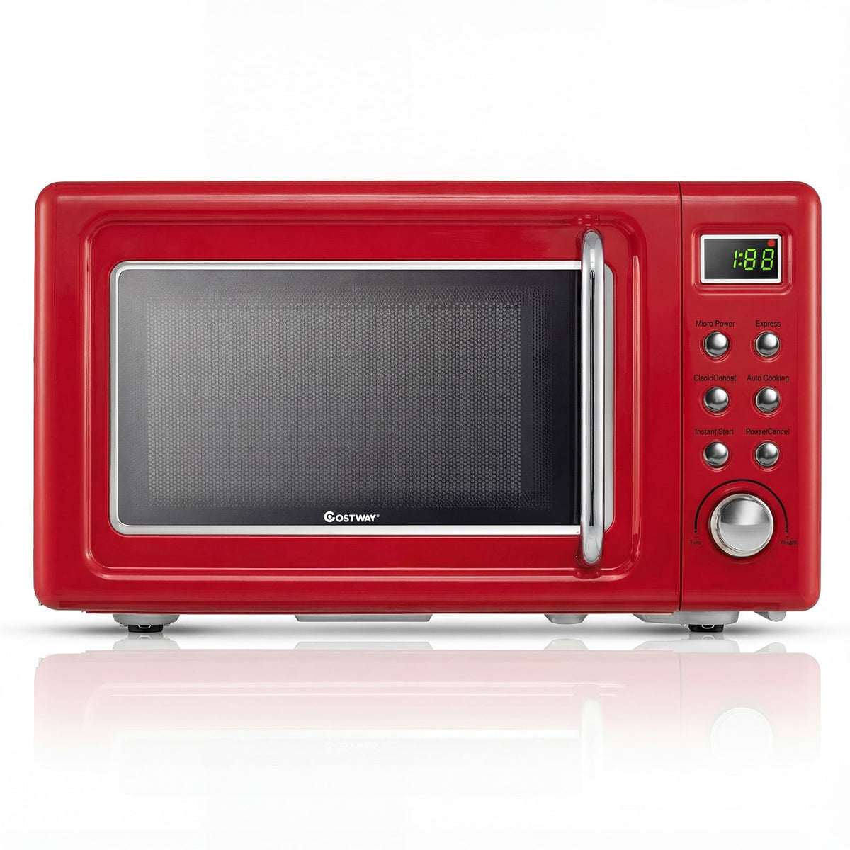 700W Retro Countertop Microwave Oven with 5 Micro Power and Auto Cooking Function-Light Red-Toaster Ovens-DECOROLALA