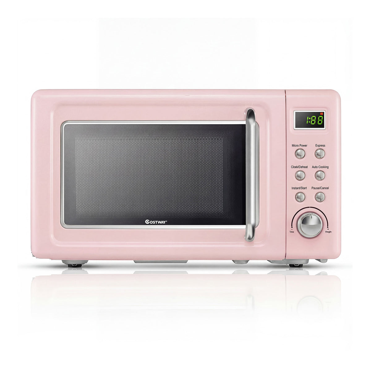 700W Retro Countertop Microwave Oven with 5 Micro Power and Auto Cooking Function-Pink-Toaster Ovens-DECOROLALA