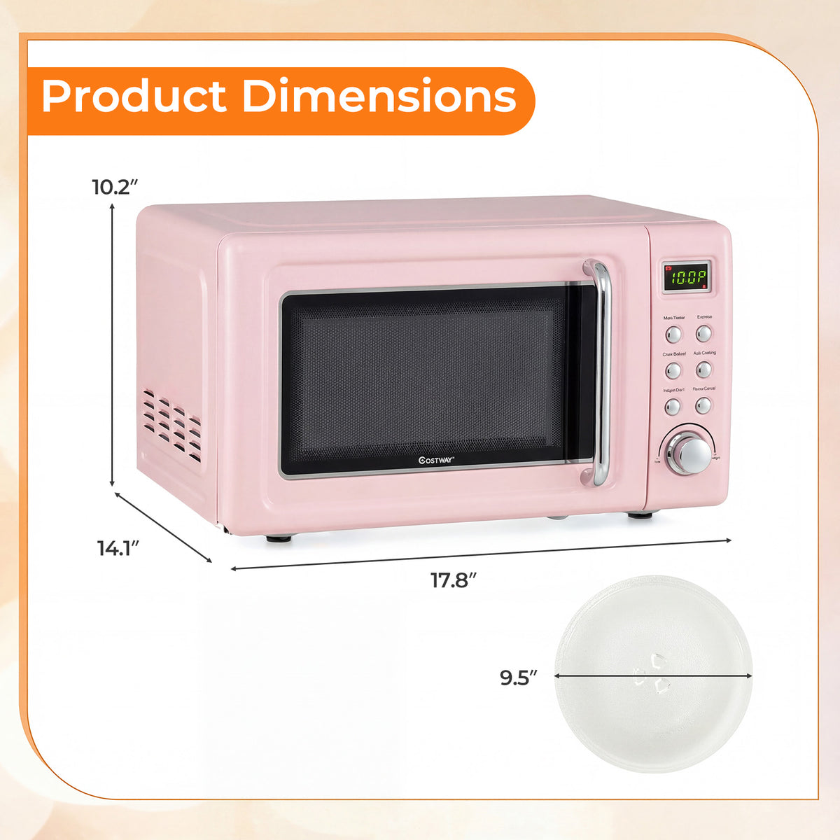 700W Retro Countertop Microwave Oven with 5 Micro Power and Auto Cooking Function-Pink-Toaster Ovens-DECOROLALA