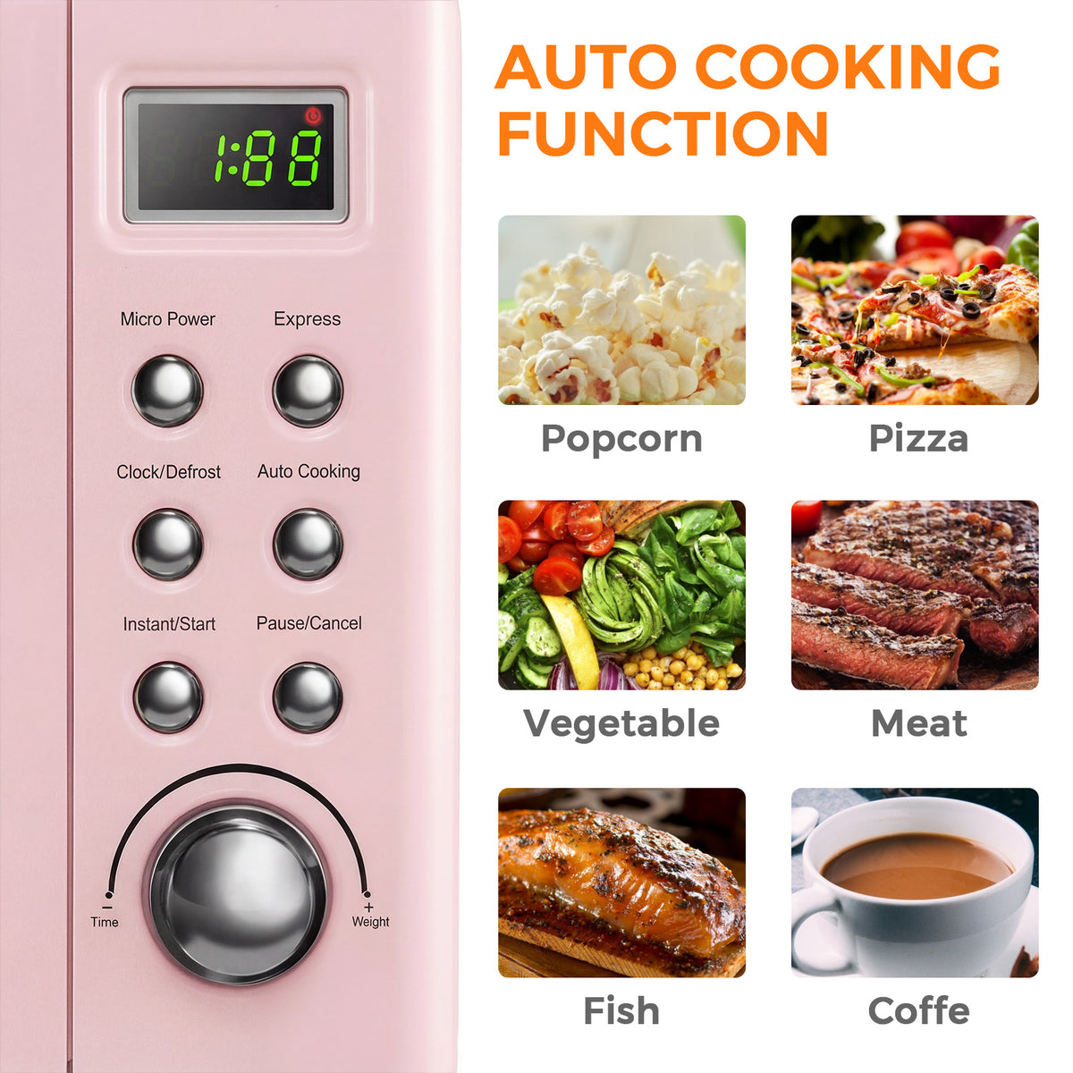 700W Retro Countertop Microwave Oven with 5 Micro Power and Auto Cooking Function-Pink-Toaster Ovens-DECOROLALA