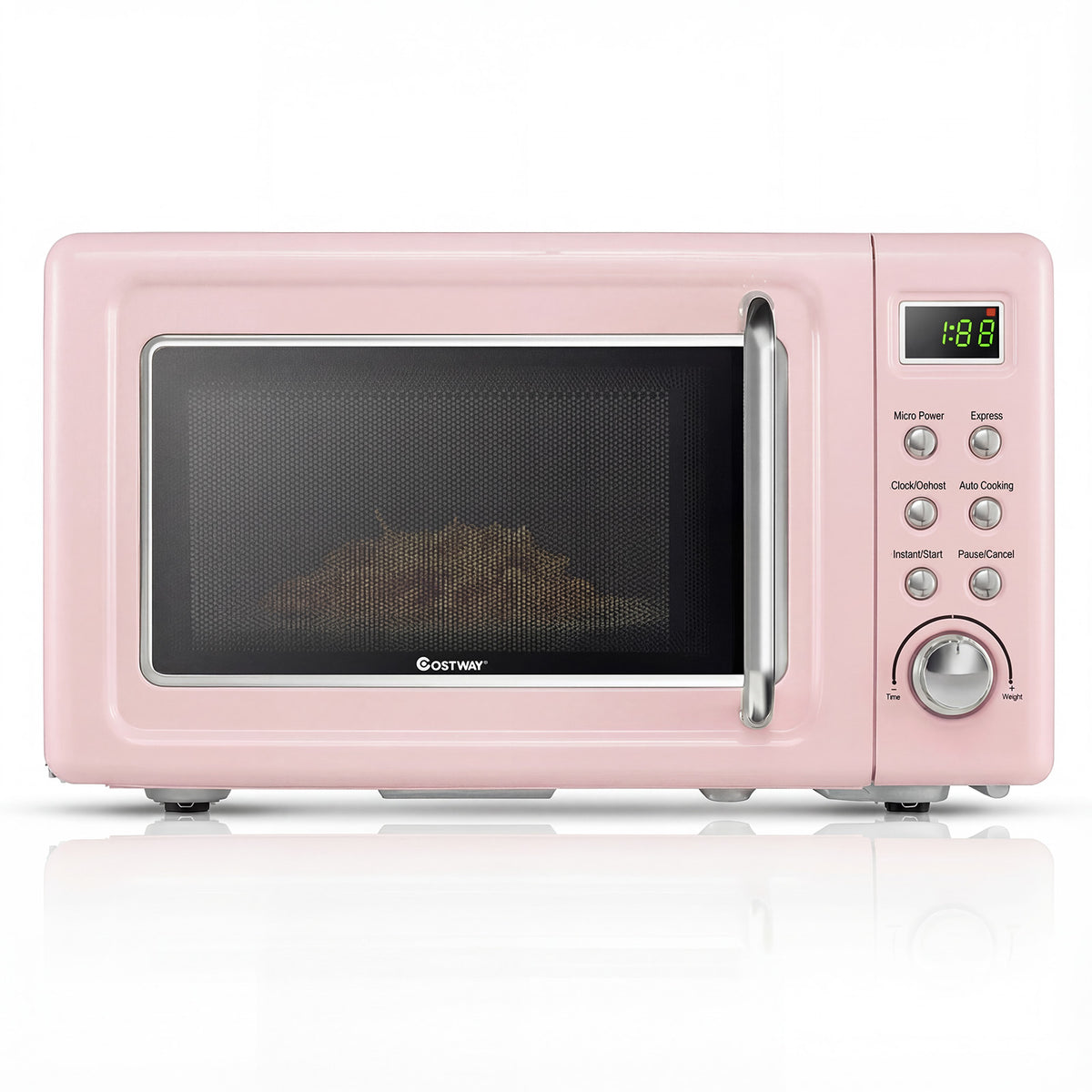 700W Retro Countertop Microwave Oven with 5 Micro Power and Auto Cooking Function-Pink-Toaster Ovens-DECOROLALA