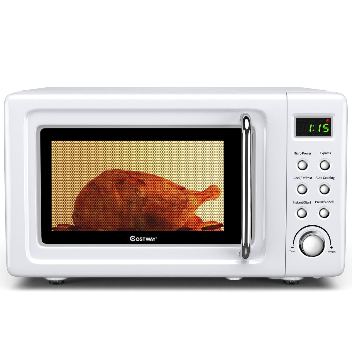 700W Retro Countertop Microwave Oven with 5 Micro Power and Auto Cooking Function-White-Toaster Ovens-DECOROLALA